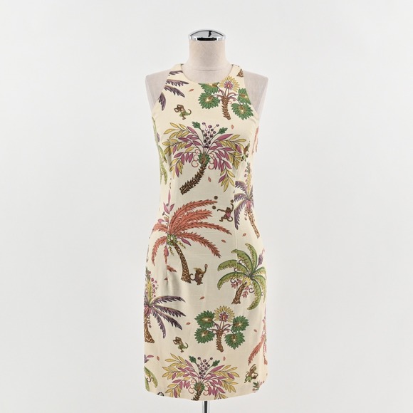 Muse Dresses & Skirts - Muse Y2k‎ Monkey Palm Dress Size 2 Cream Multicolor Cotton Novelty Racerback